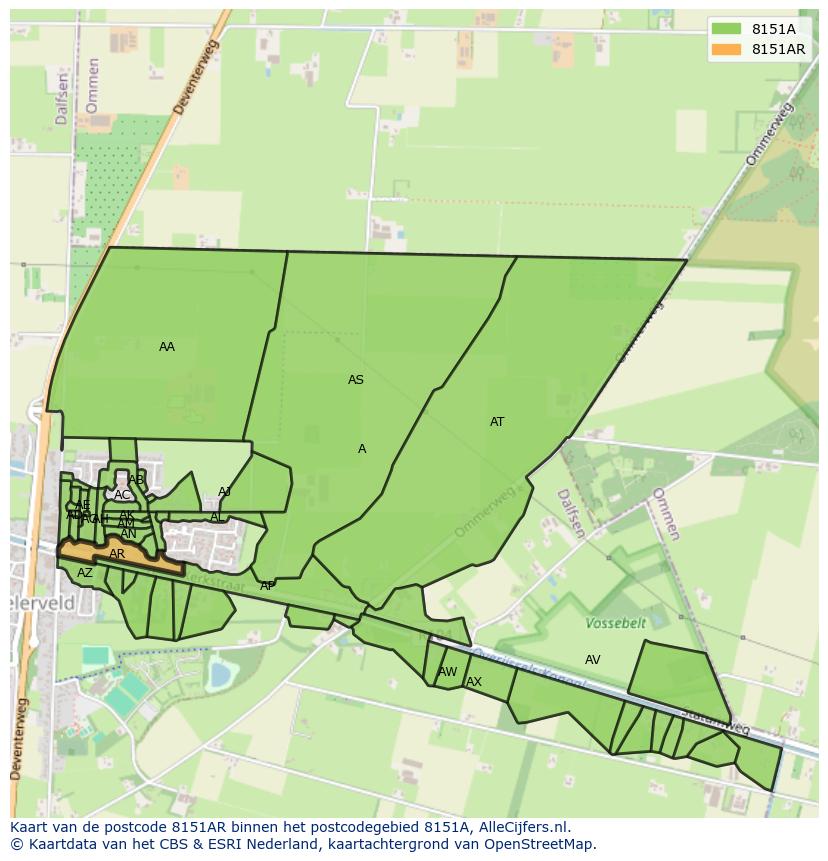 Afbeelding van het postcodegebied 8151 AR op de kaart.