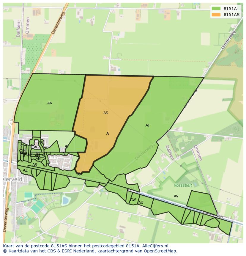 Afbeelding van het postcodegebied 8151 AS op de kaart.