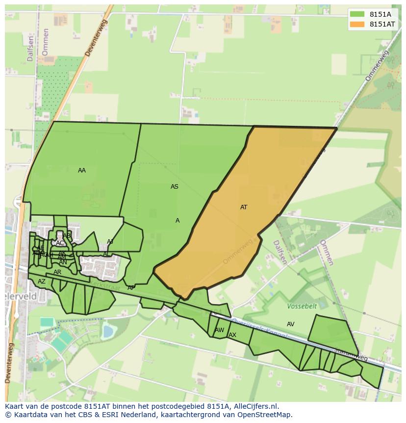 Afbeelding van het postcodegebied 8151 AT op de kaart.