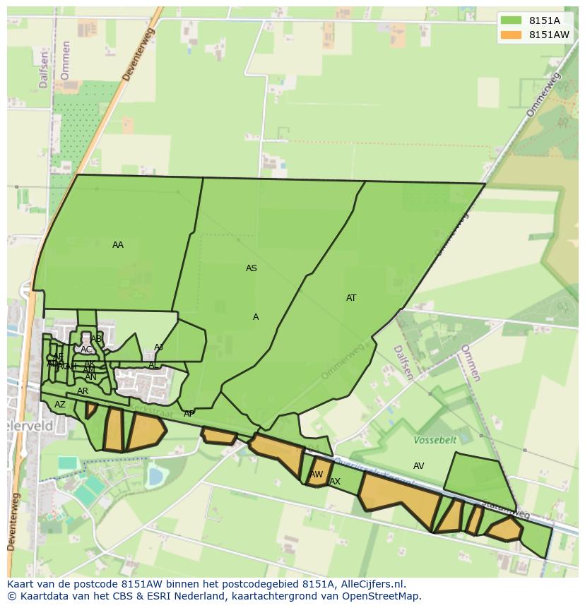 Afbeelding van het postcodegebied 8151 AW op de kaart.