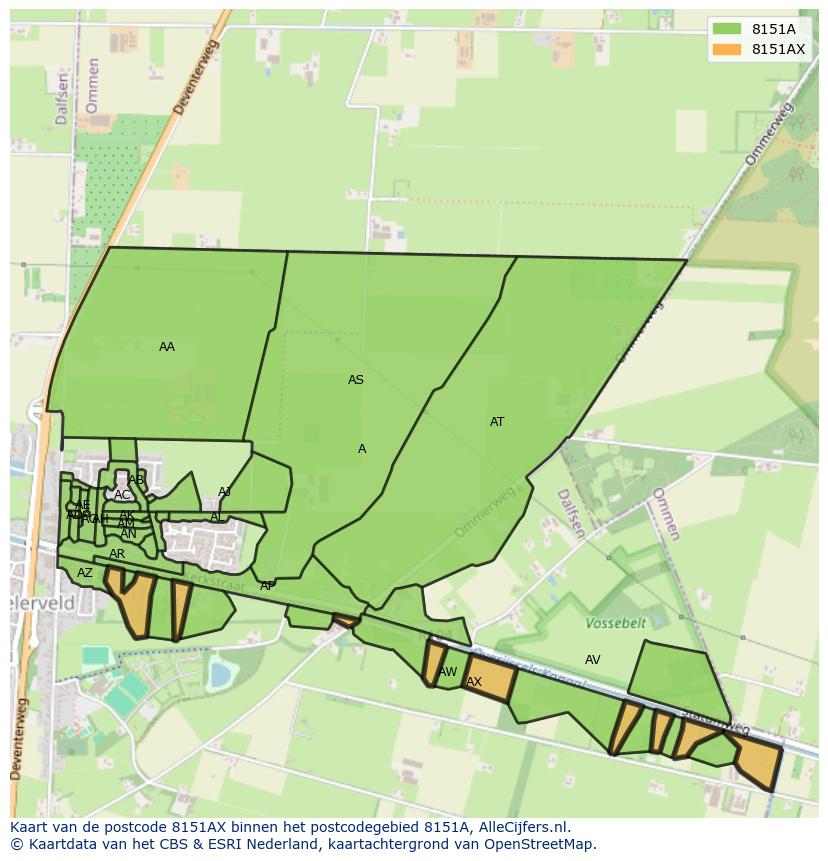Afbeelding van het postcodegebied 8151 AX op de kaart.