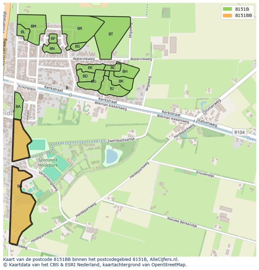 Afbeelding van het postcodegebied 8151 BB op de kaart.