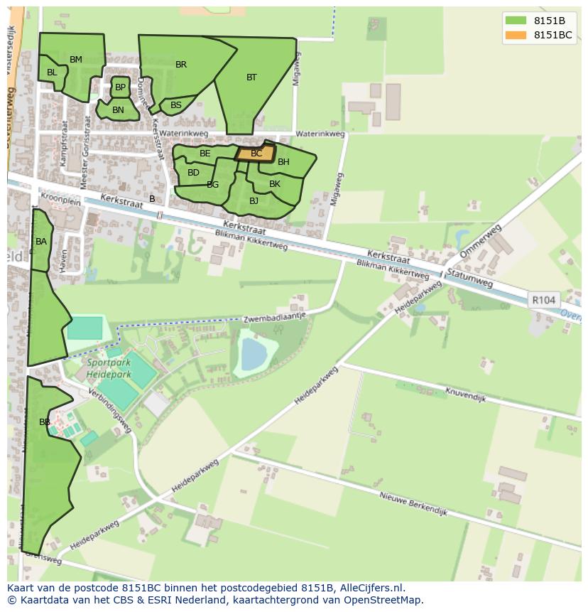 Afbeelding van het postcodegebied 8151 BC op de kaart.