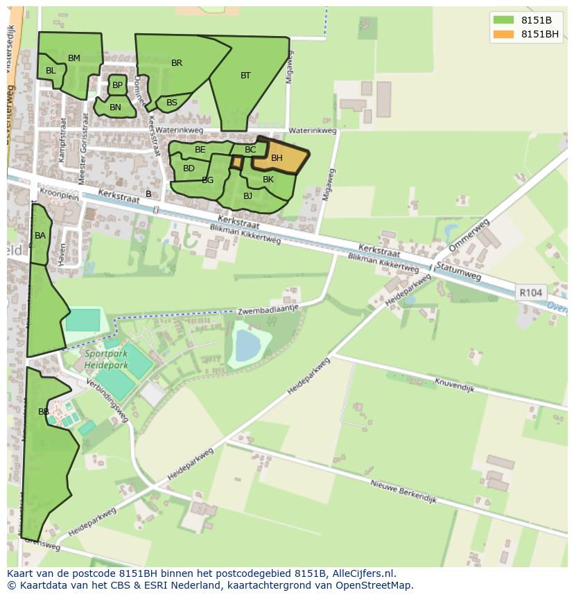 Afbeelding van het postcodegebied 8151 BH op de kaart.