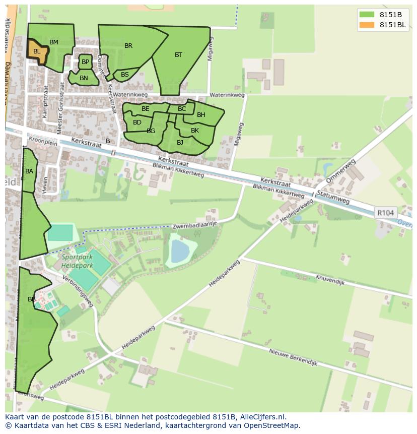 Afbeelding van het postcodegebied 8151 BL op de kaart.