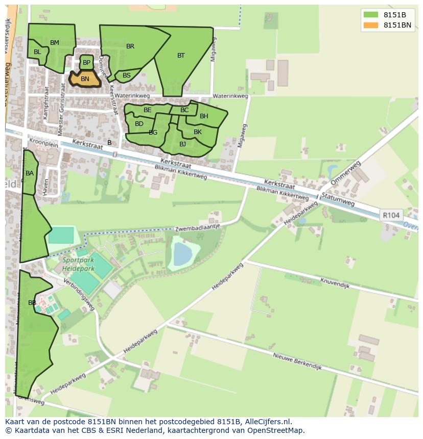 Afbeelding van het postcodegebied 8151 BN op de kaart.