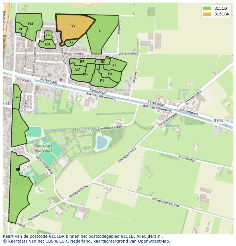 Afbeelding van het postcodegebied 8151 BR op de kaart.