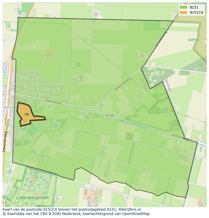 Afbeelding van het postcodegebied 8151 CA op de kaart.