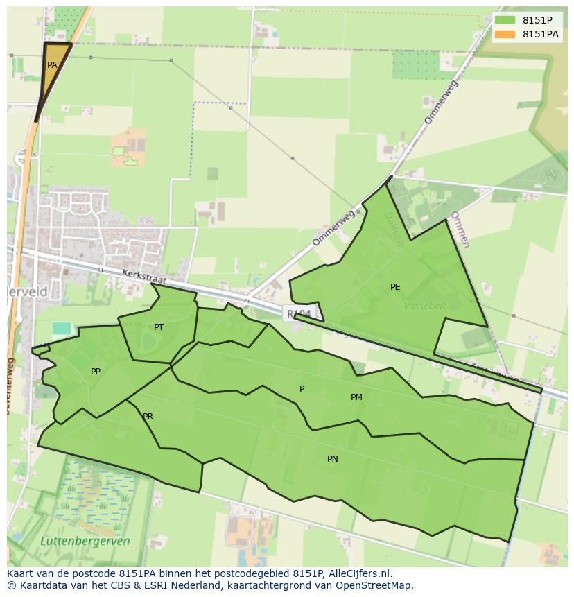 Afbeelding van het postcodegebied 8151 PA op de kaart.
