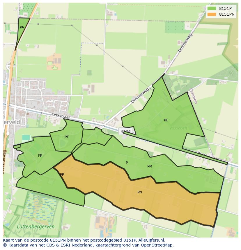 Afbeelding van het postcodegebied 8151 PN op de kaart.