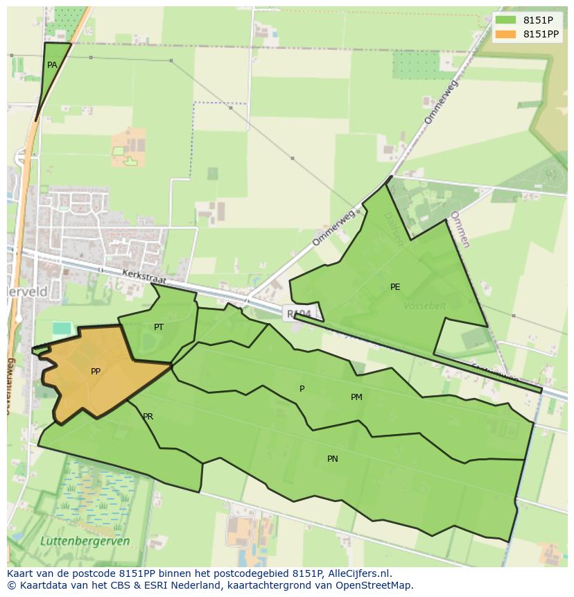 Afbeelding van het postcodegebied 8151 PP op de kaart.