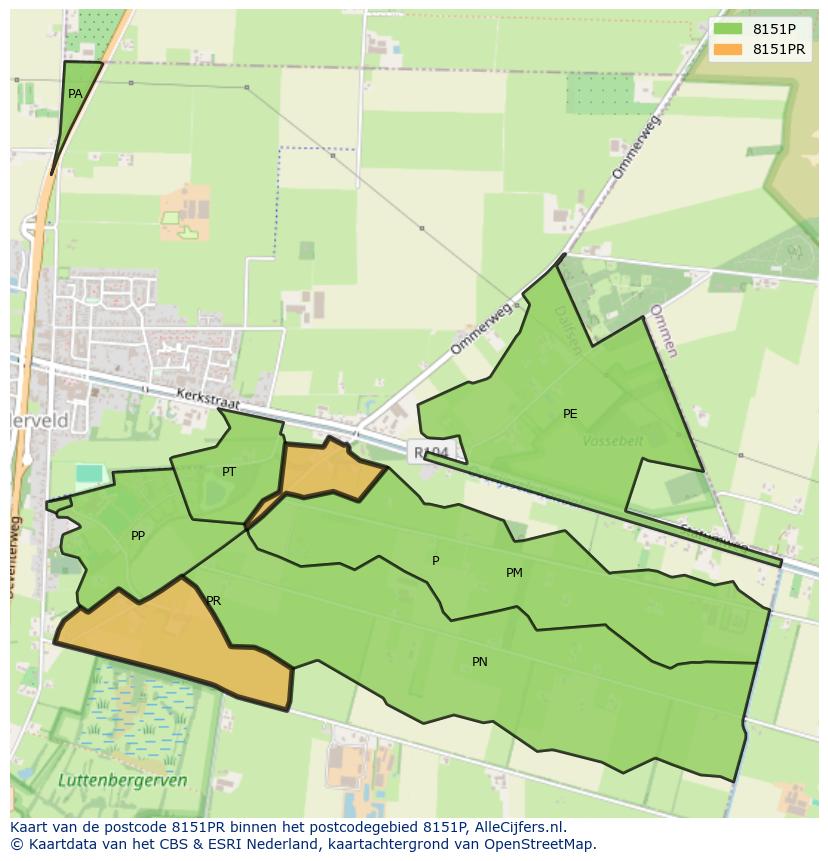 Afbeelding van het postcodegebied 8151 PR op de kaart.