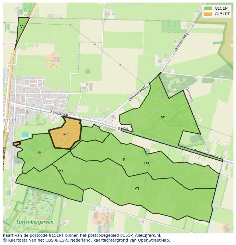 Afbeelding van het postcodegebied 8151 PT op de kaart.
