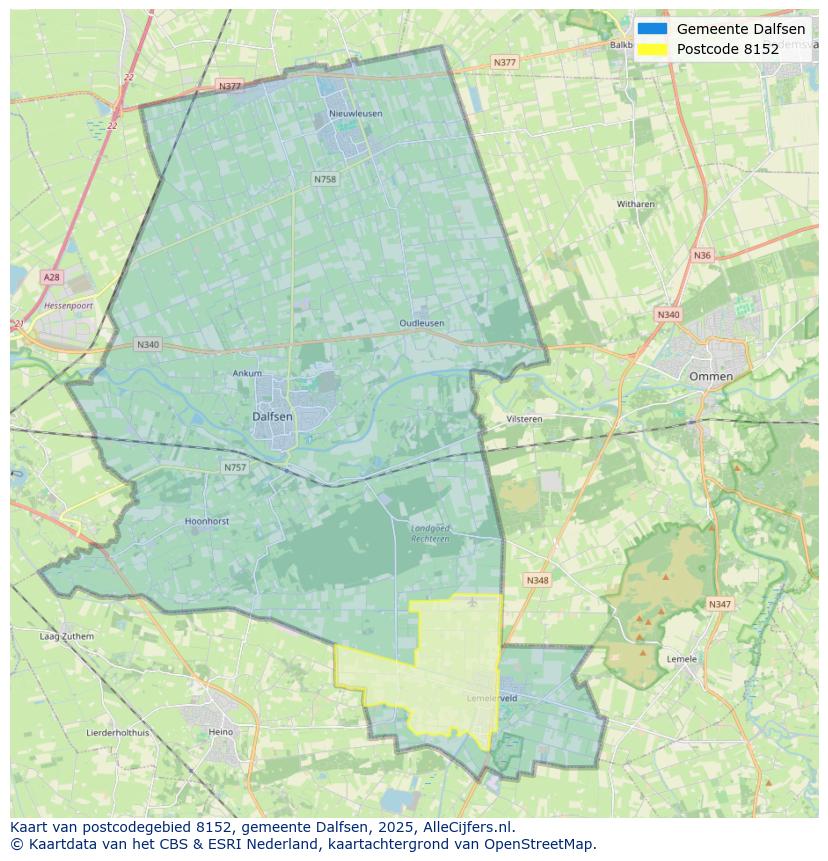 Afbeelding van het postcodegebied 8152 op de kaart.