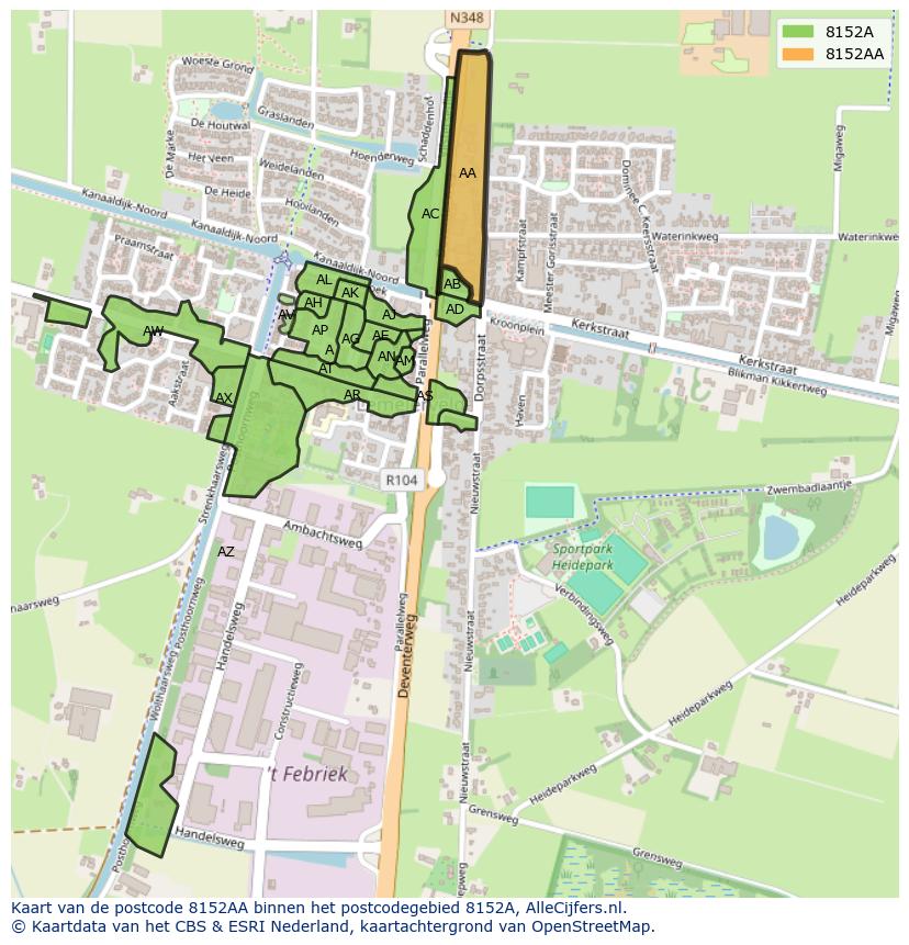 Afbeelding van het postcodegebied 8152 AA op de kaart.