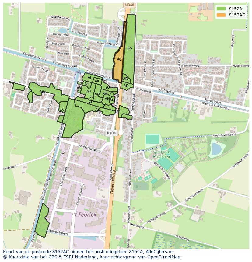 Afbeelding van het postcodegebied 8152 AC op de kaart.