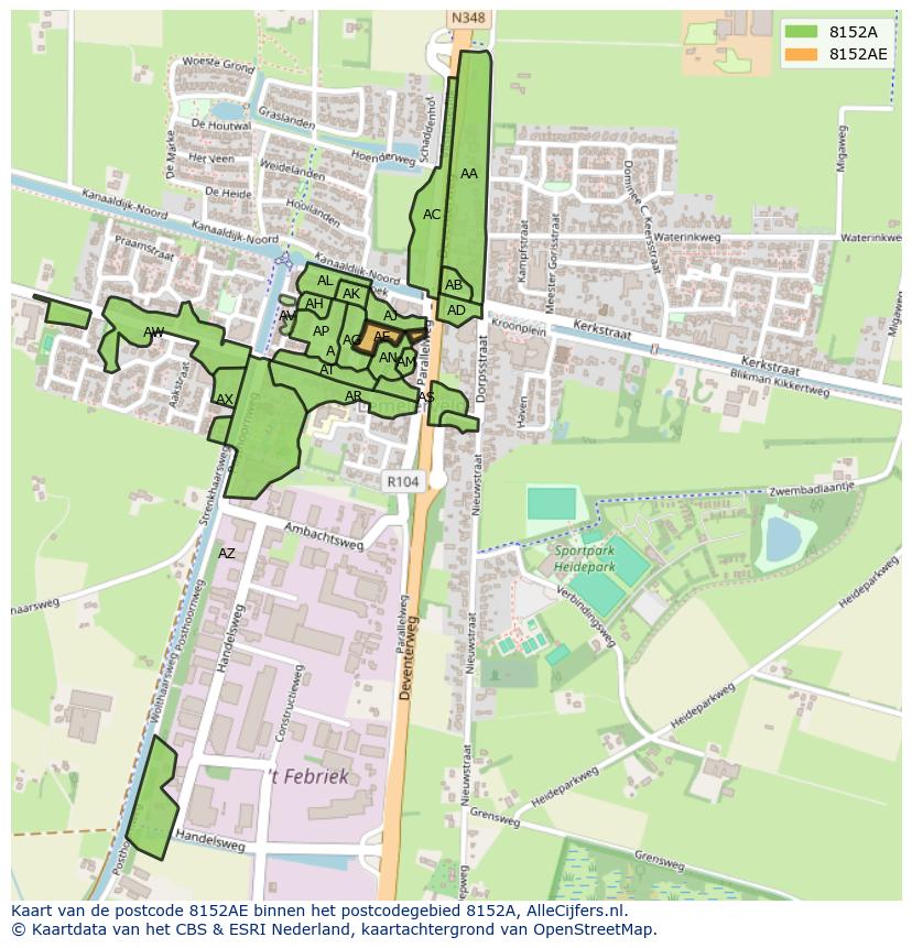 Afbeelding van het postcodegebied 8152 AE op de kaart.