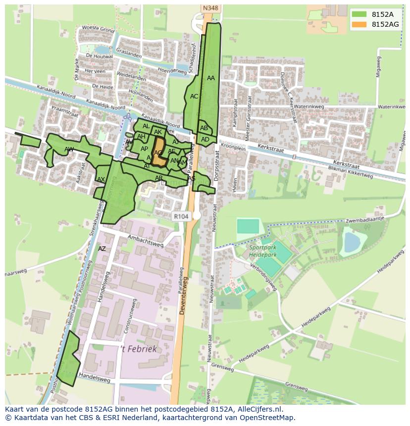 Afbeelding van het postcodegebied 8152 AG op de kaart.