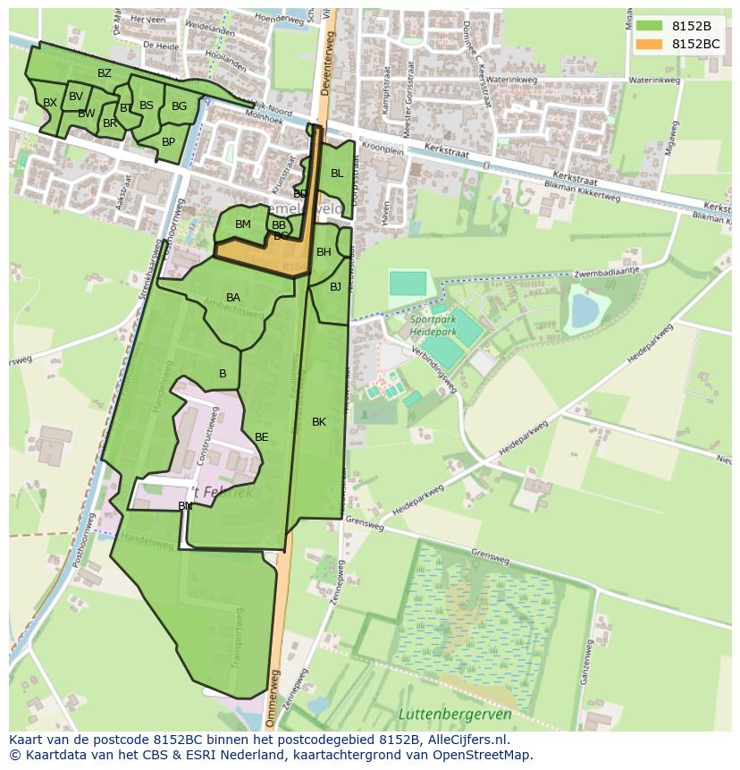 Afbeelding van het postcodegebied 8152 BC op de kaart.