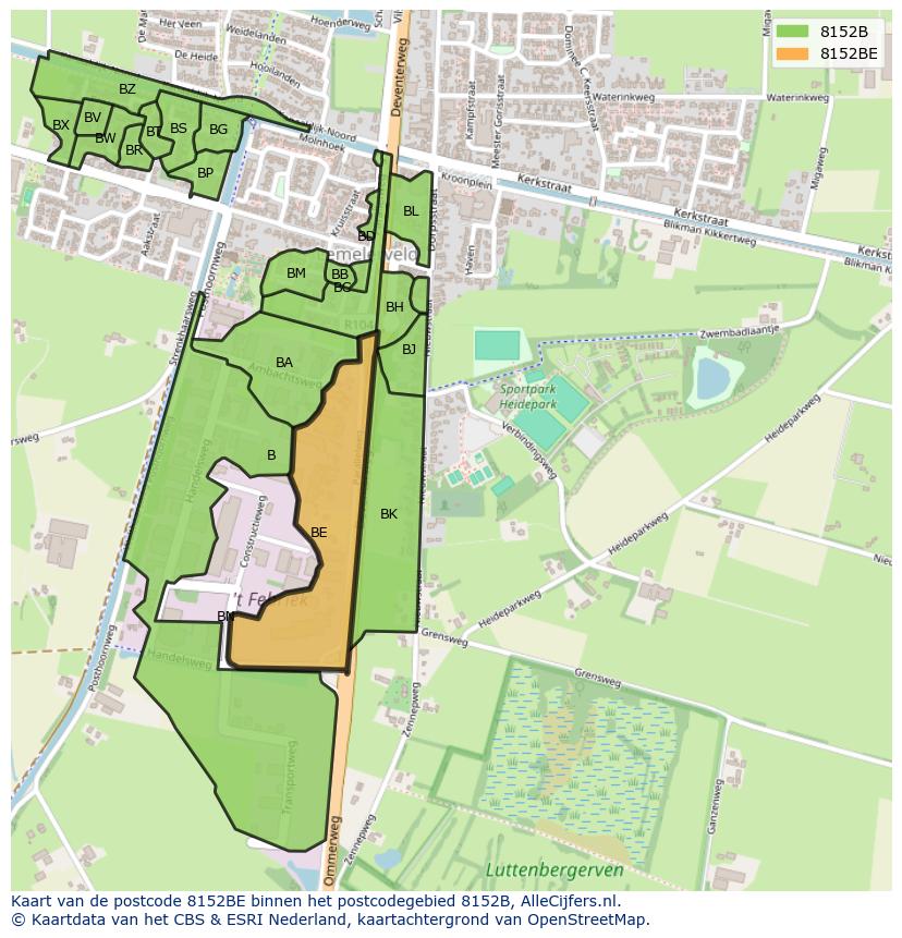 Afbeelding van het postcodegebied 8152 BE op de kaart.