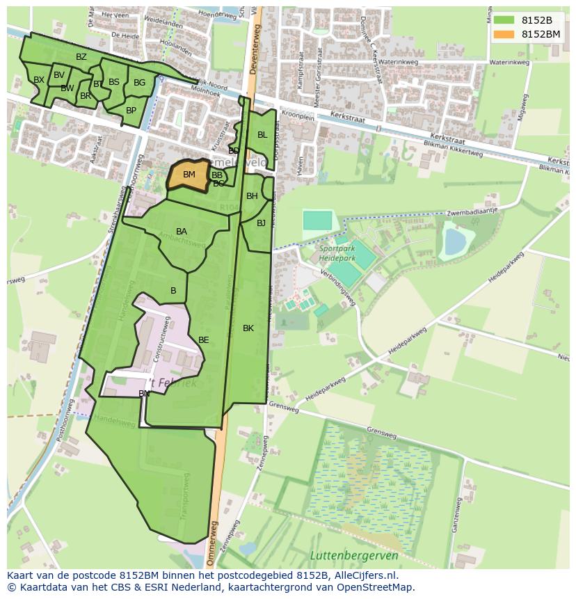 Afbeelding van het postcodegebied 8152 BM op de kaart.