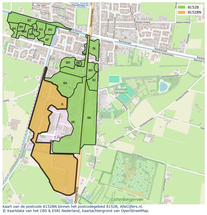 Afbeelding van het postcodegebied 8152 BN op de kaart.