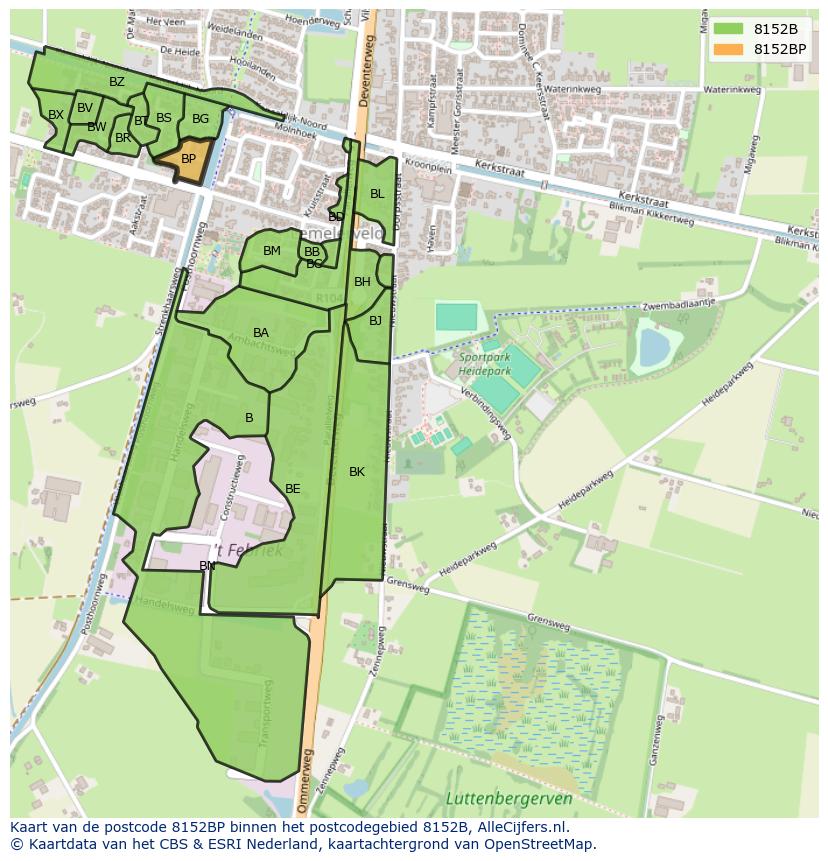 Afbeelding van het postcodegebied 8152 BP op de kaart.