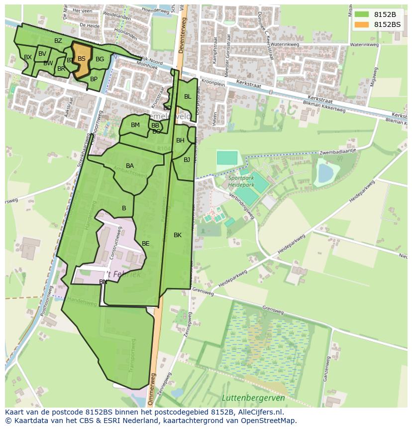 Afbeelding van het postcodegebied 8152 BS op de kaart.