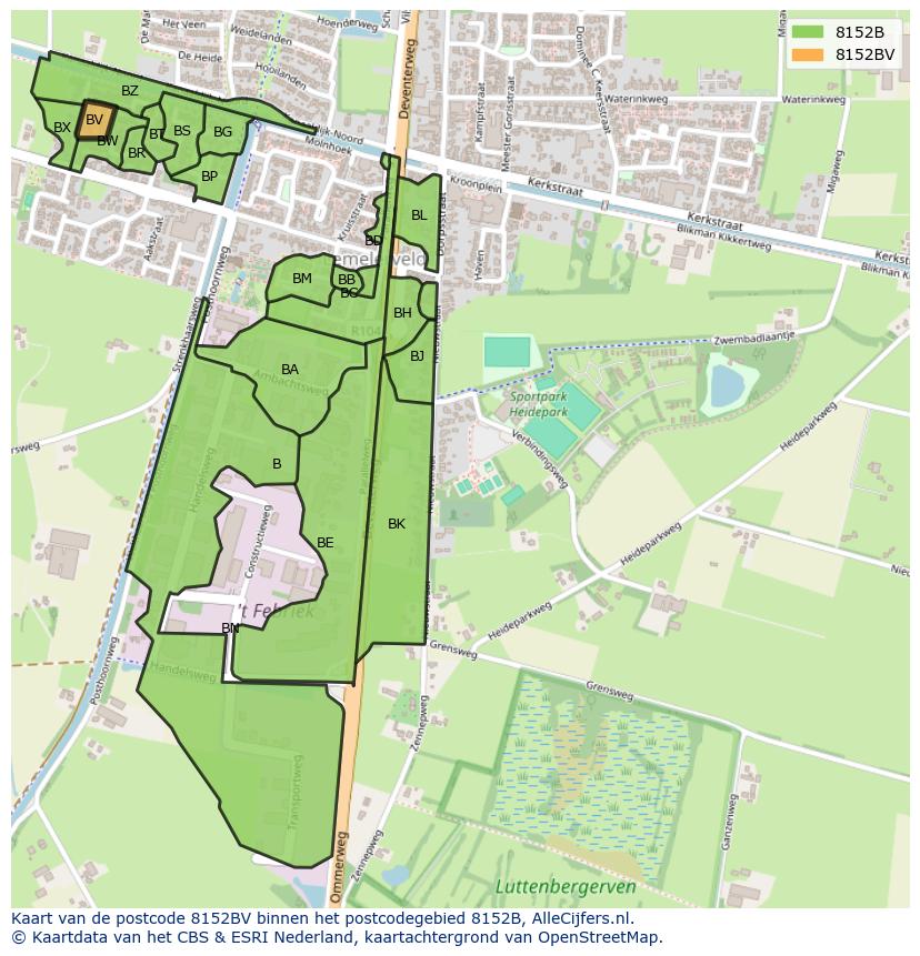 Afbeelding van het postcodegebied 8152 BV op de kaart.