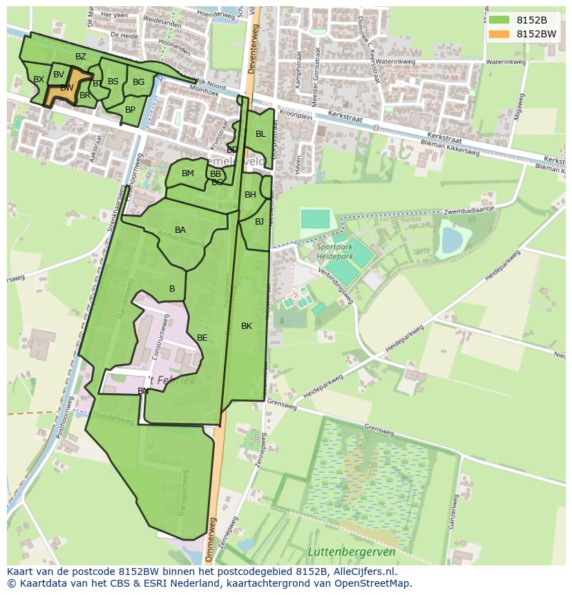 Afbeelding van het postcodegebied 8152 BW op de kaart.