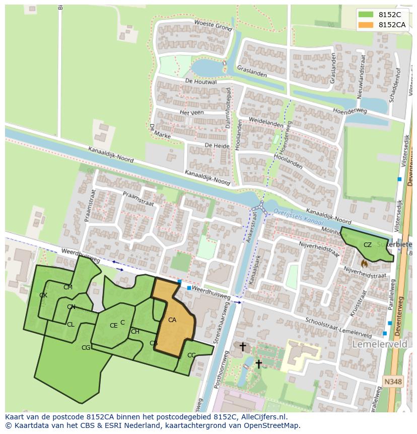 Afbeelding van het postcodegebied 8152 CA op de kaart.