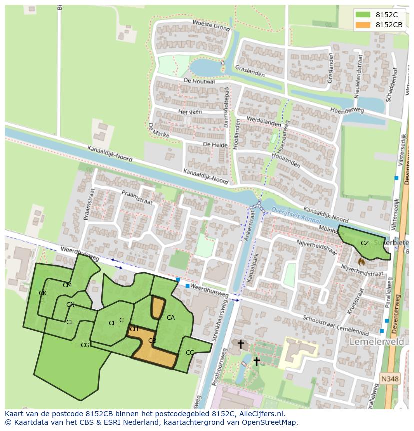 Afbeelding van het postcodegebied 8152 CB op de kaart.