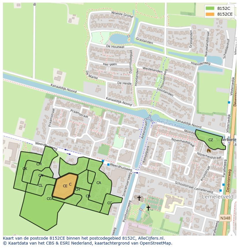 Afbeelding van het postcodegebied 8152 CE op de kaart.