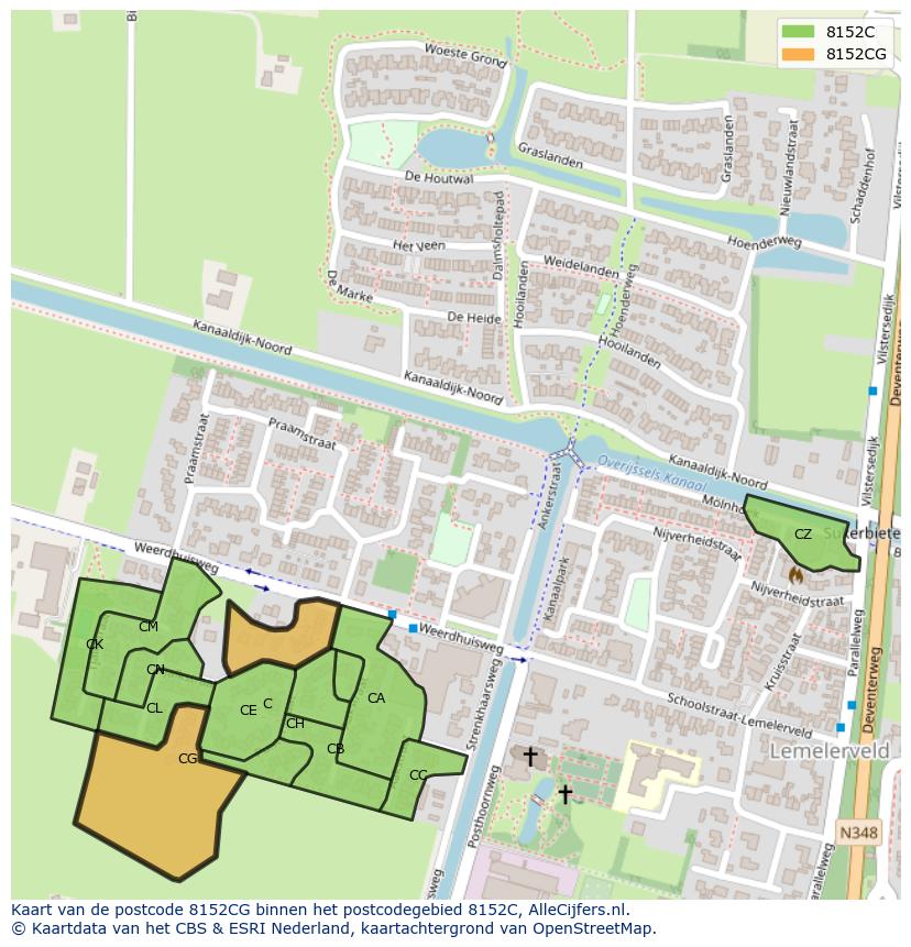 Afbeelding van het postcodegebied 8152 CG op de kaart.