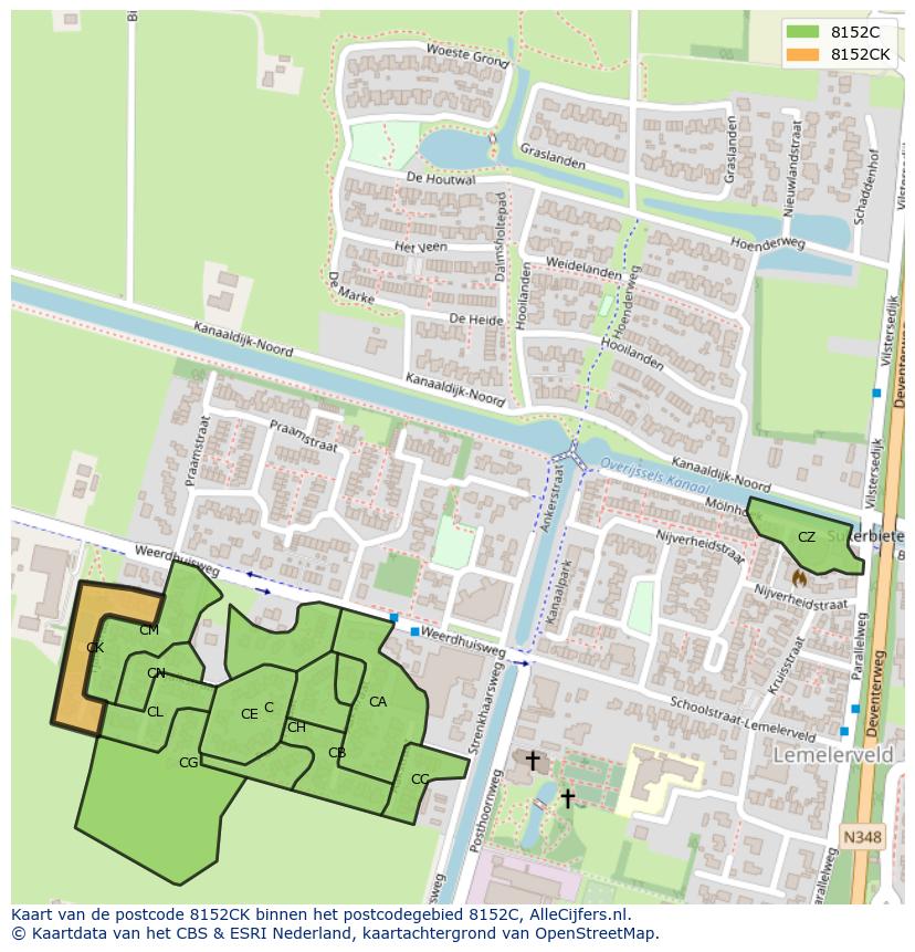 Afbeelding van het postcodegebied 8152 CK op de kaart.
