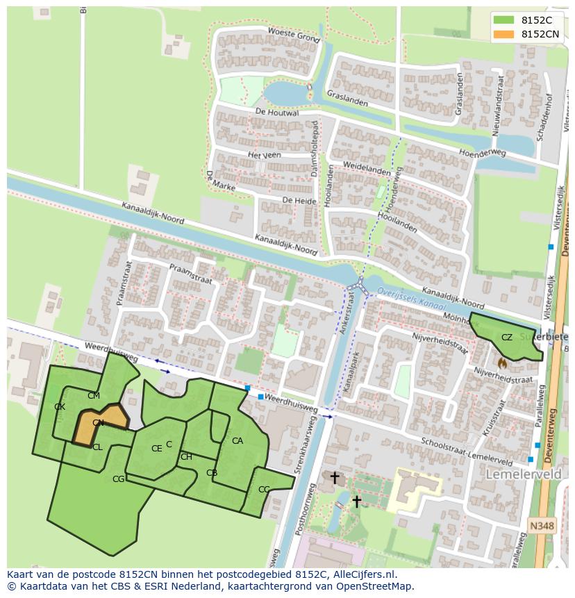 Afbeelding van het postcodegebied 8152 CN op de kaart.