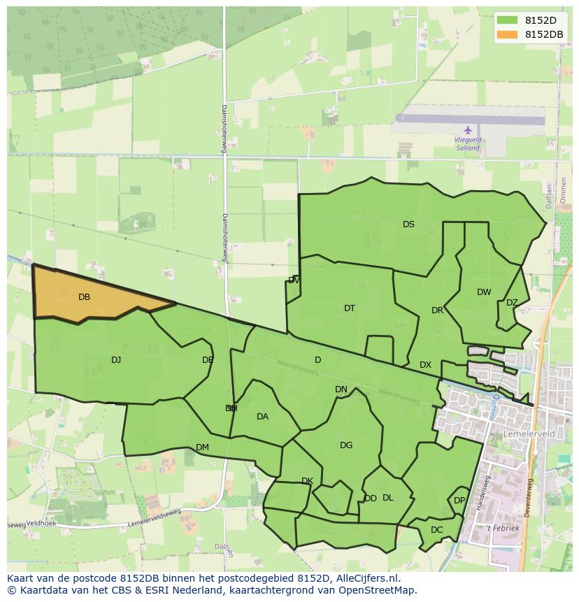 Afbeelding van het postcodegebied 8152 DB op de kaart.