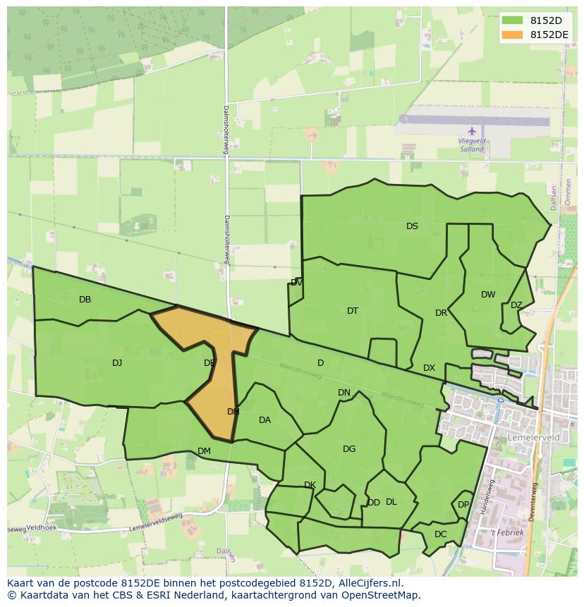 Afbeelding van het postcodegebied 8152 DE op de kaart.