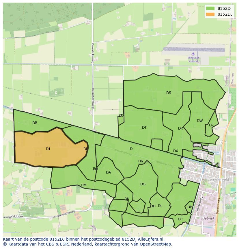 Afbeelding van het postcodegebied 8152 DJ op de kaart.
