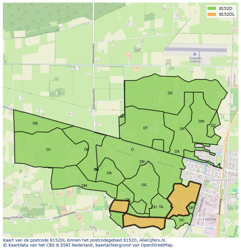 Afbeelding van het postcodegebied 8152 DL op de kaart.