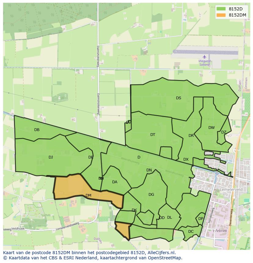 Afbeelding van het postcodegebied 8152 DM op de kaart.