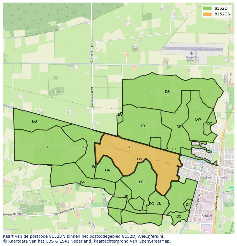 Afbeelding van het postcodegebied 8152 DN op de kaart.