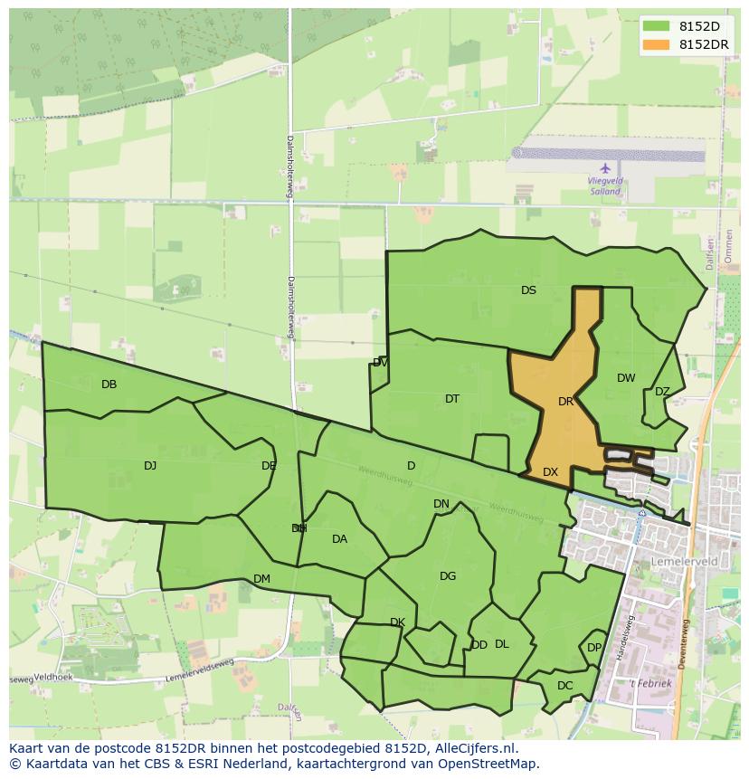 Afbeelding van het postcodegebied 8152 DR op de kaart.