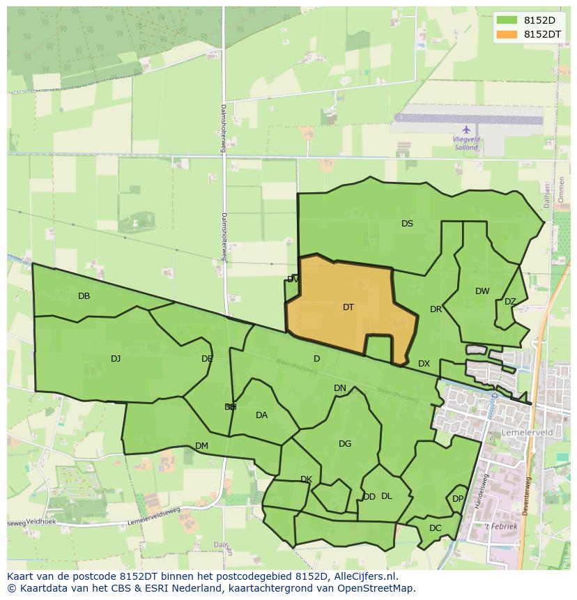 Afbeelding van het postcodegebied 8152 DT op de kaart.