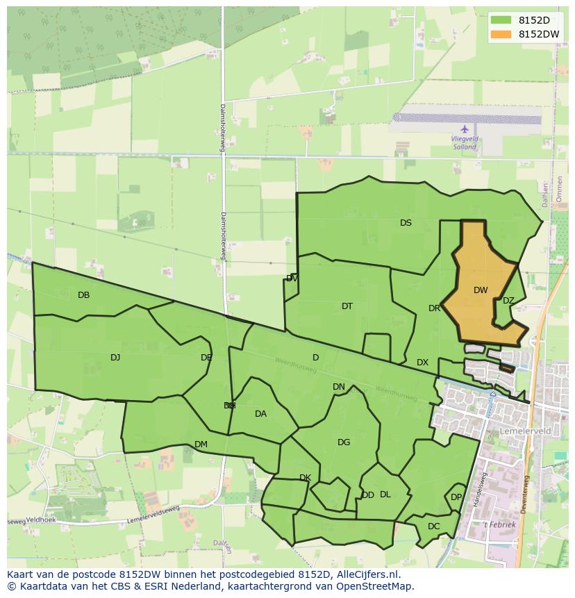 Afbeelding van het postcodegebied 8152 DW op de kaart.