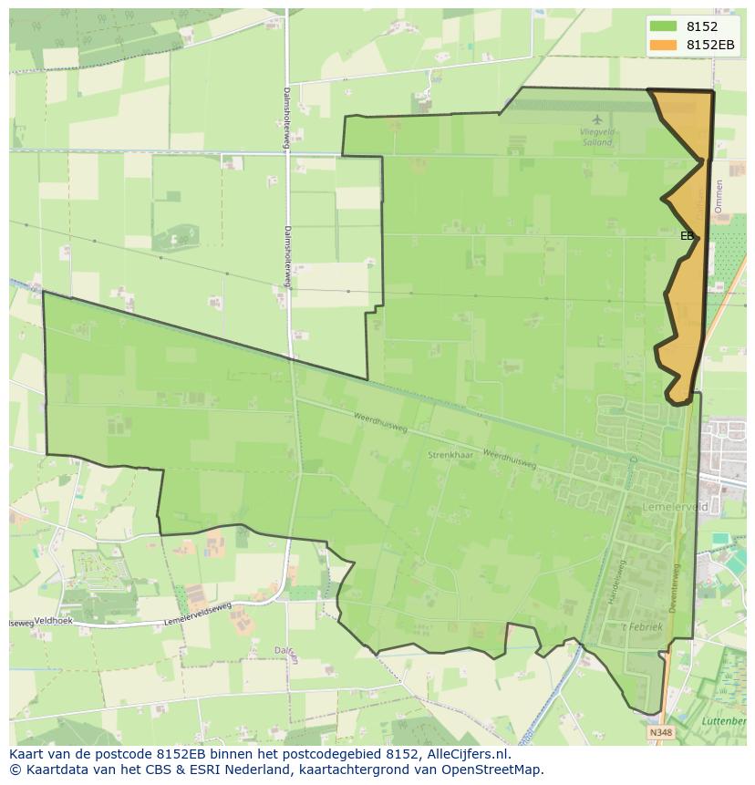 Afbeelding van het postcodegebied 8152 EB op de kaart.