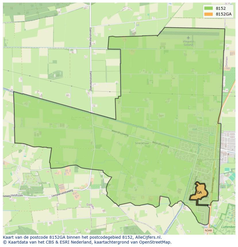 Afbeelding van het postcodegebied 8152 GA op de kaart.