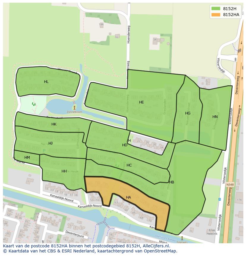 Afbeelding van het postcodegebied 8152 HA op de kaart.