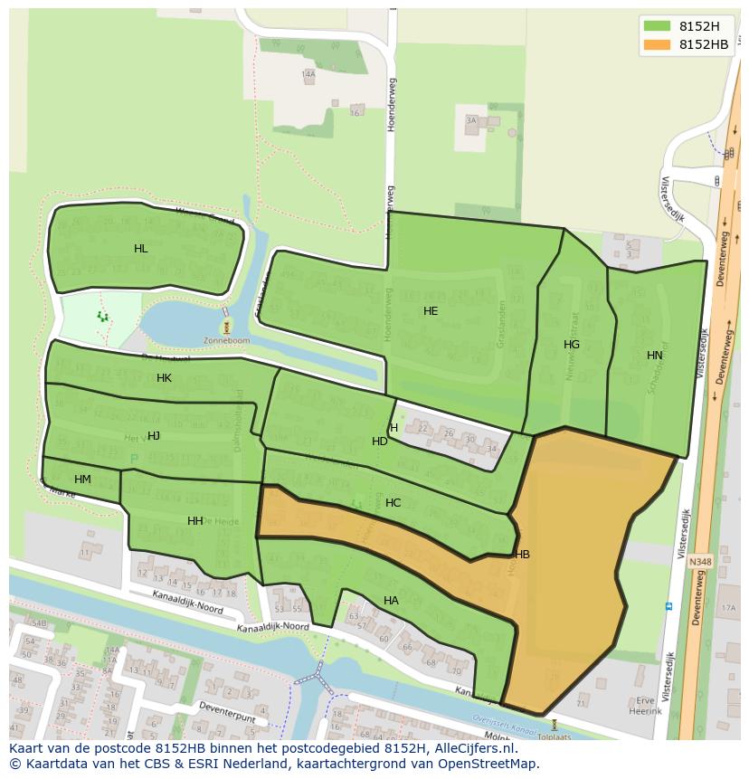 Afbeelding van het postcodegebied 8152 HB op de kaart.