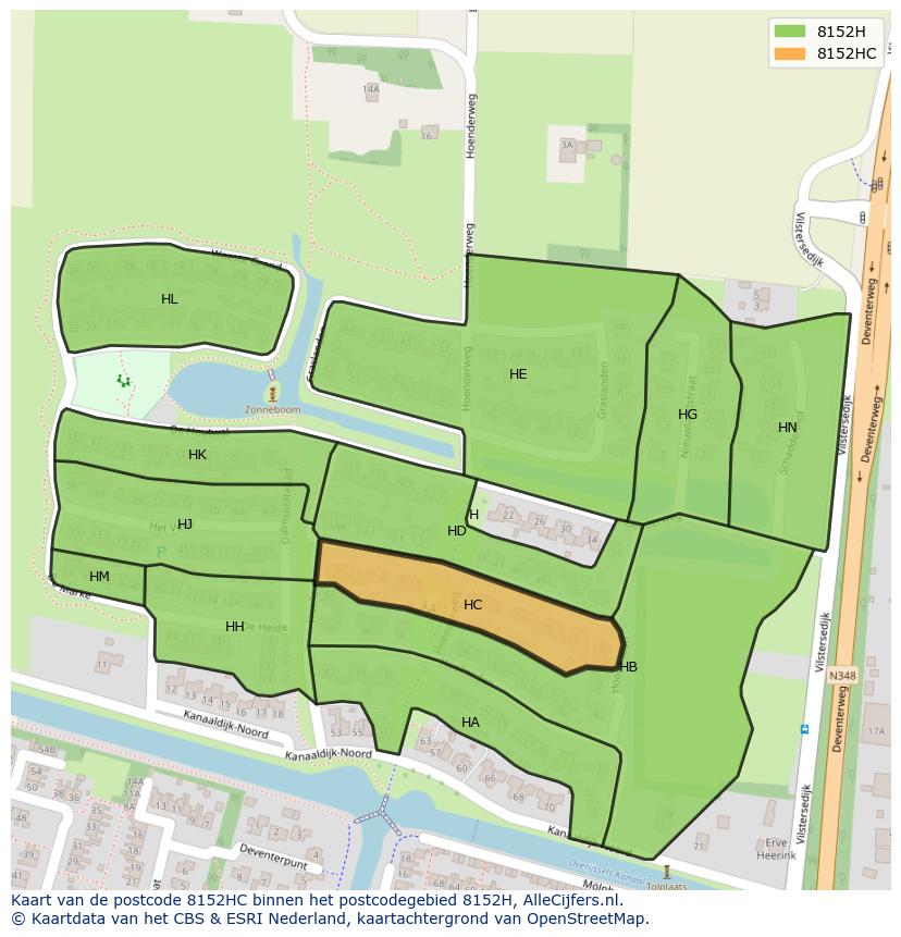 Afbeelding van het postcodegebied 8152 HC op de kaart.